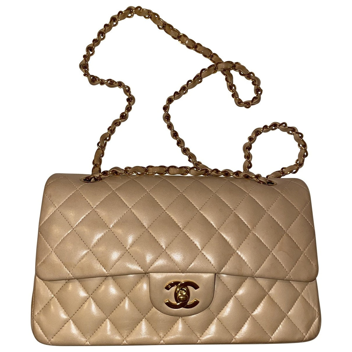 Chanel timeless/classique beige leather handbag