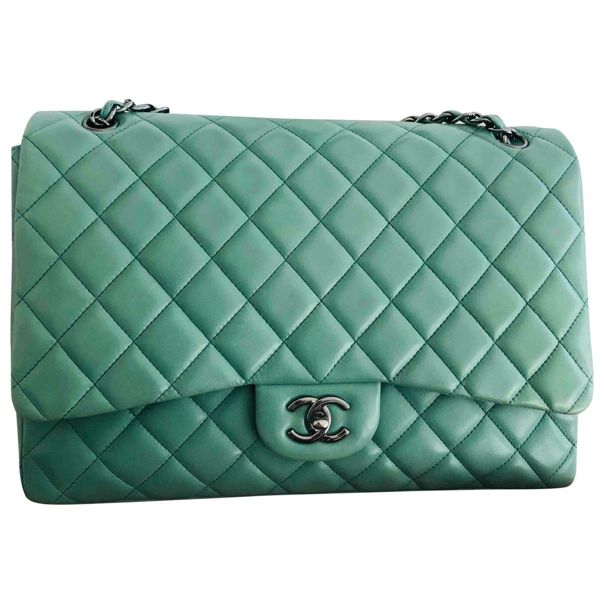 Chanel timeless/classique green leather handbag