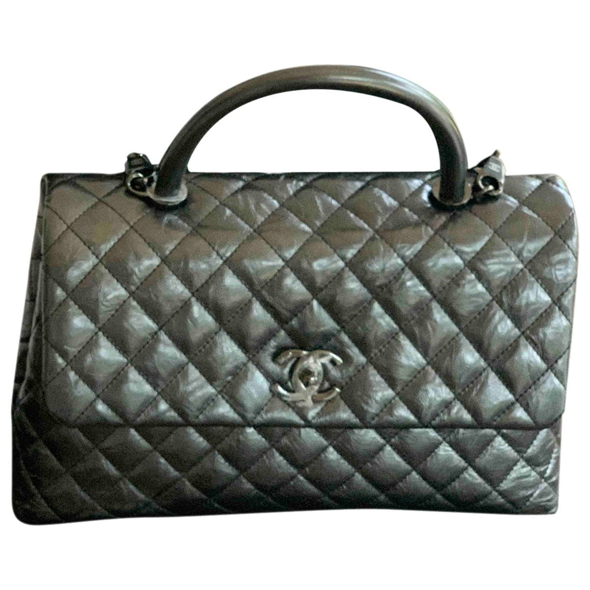 Chanel coco handle black leather handbag