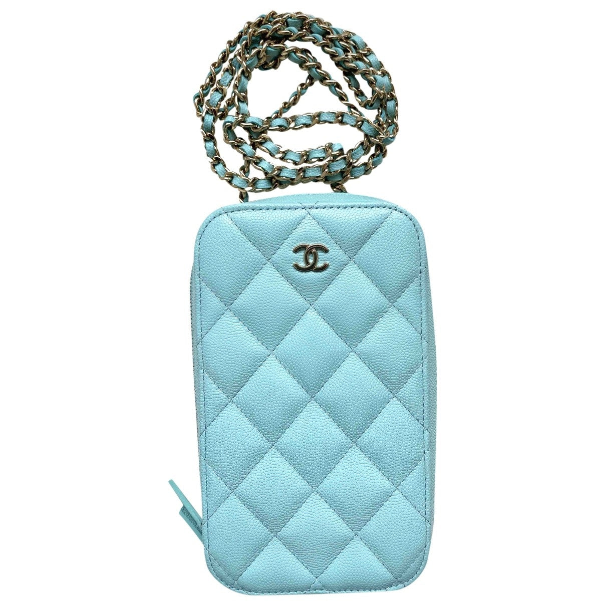 Chanel wallet on chain blue leather handbag