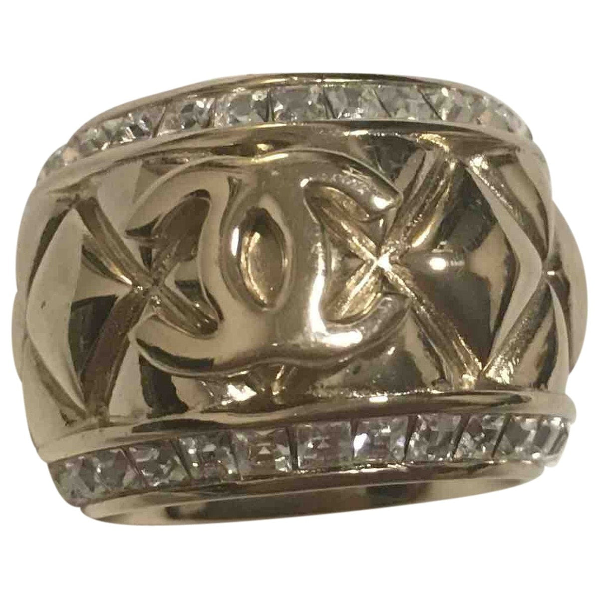 Chanel cc gold crystal rings