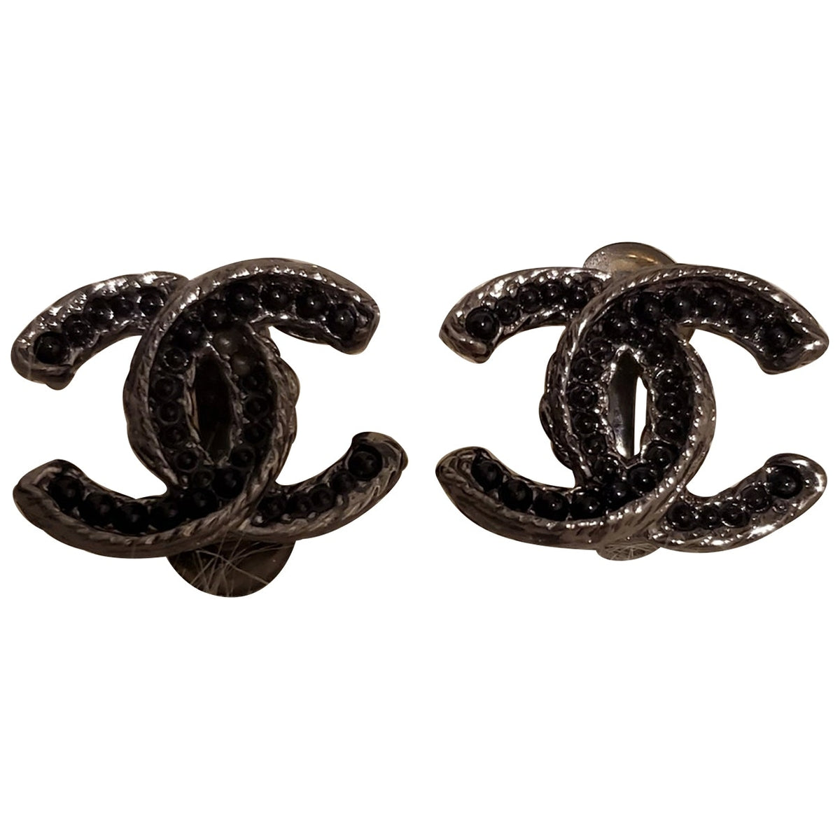 Chanel cc black metal earrings