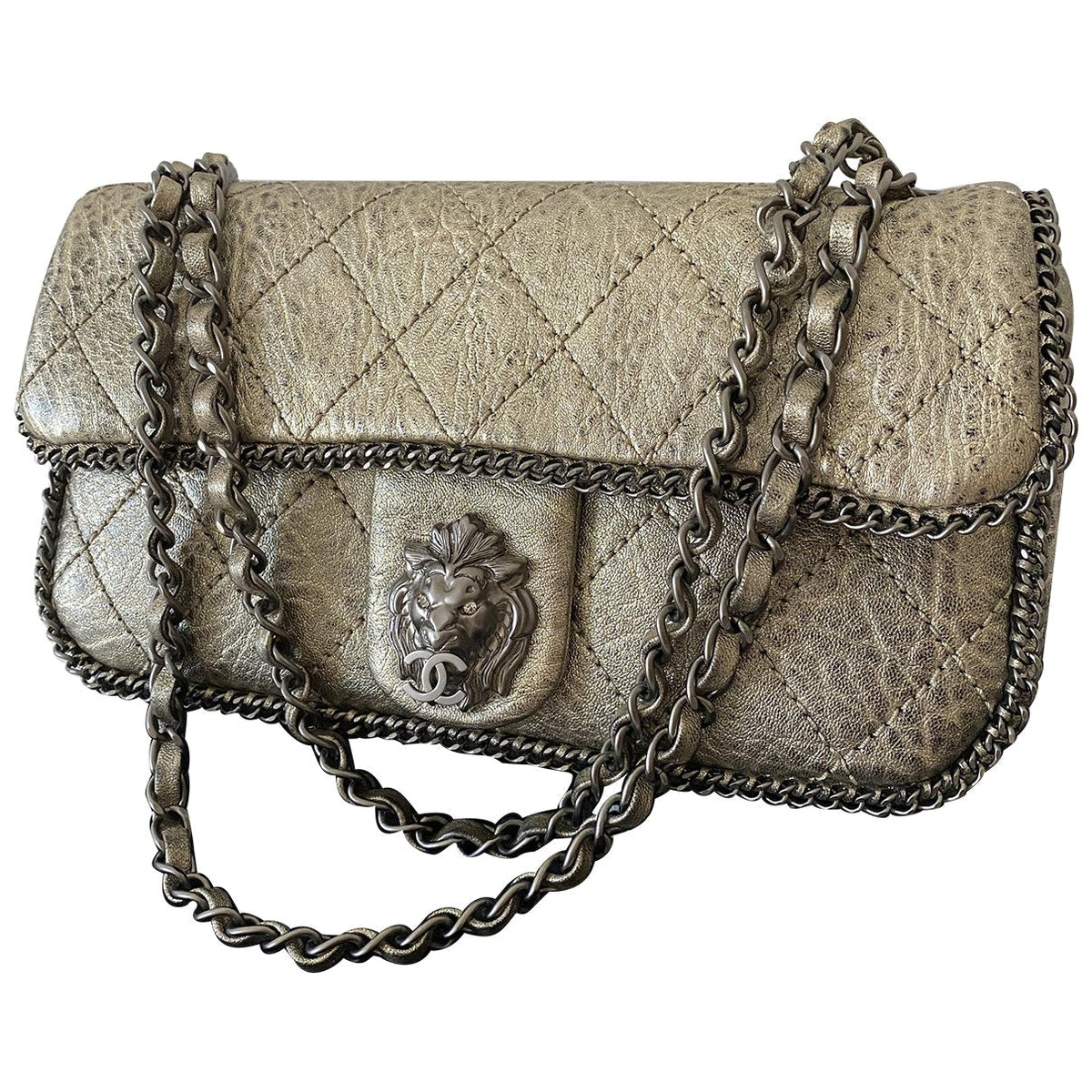 Chanel gold leather handbag