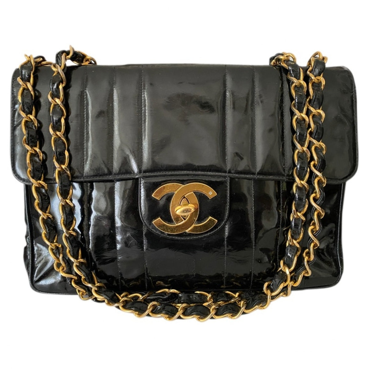 Chanel timeless/classique black patent leather handbag