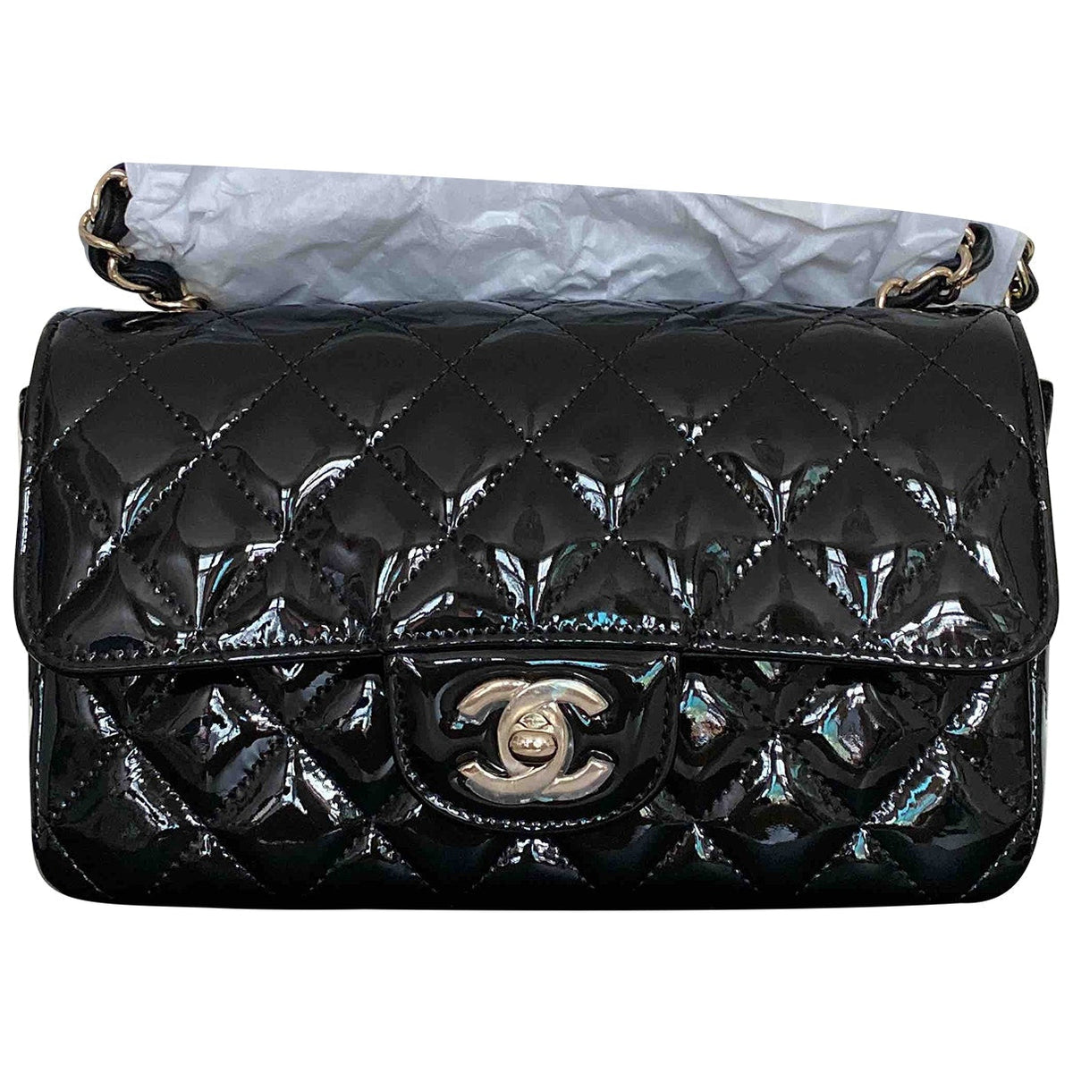 Chanel timeless/classique black patent leather handbag