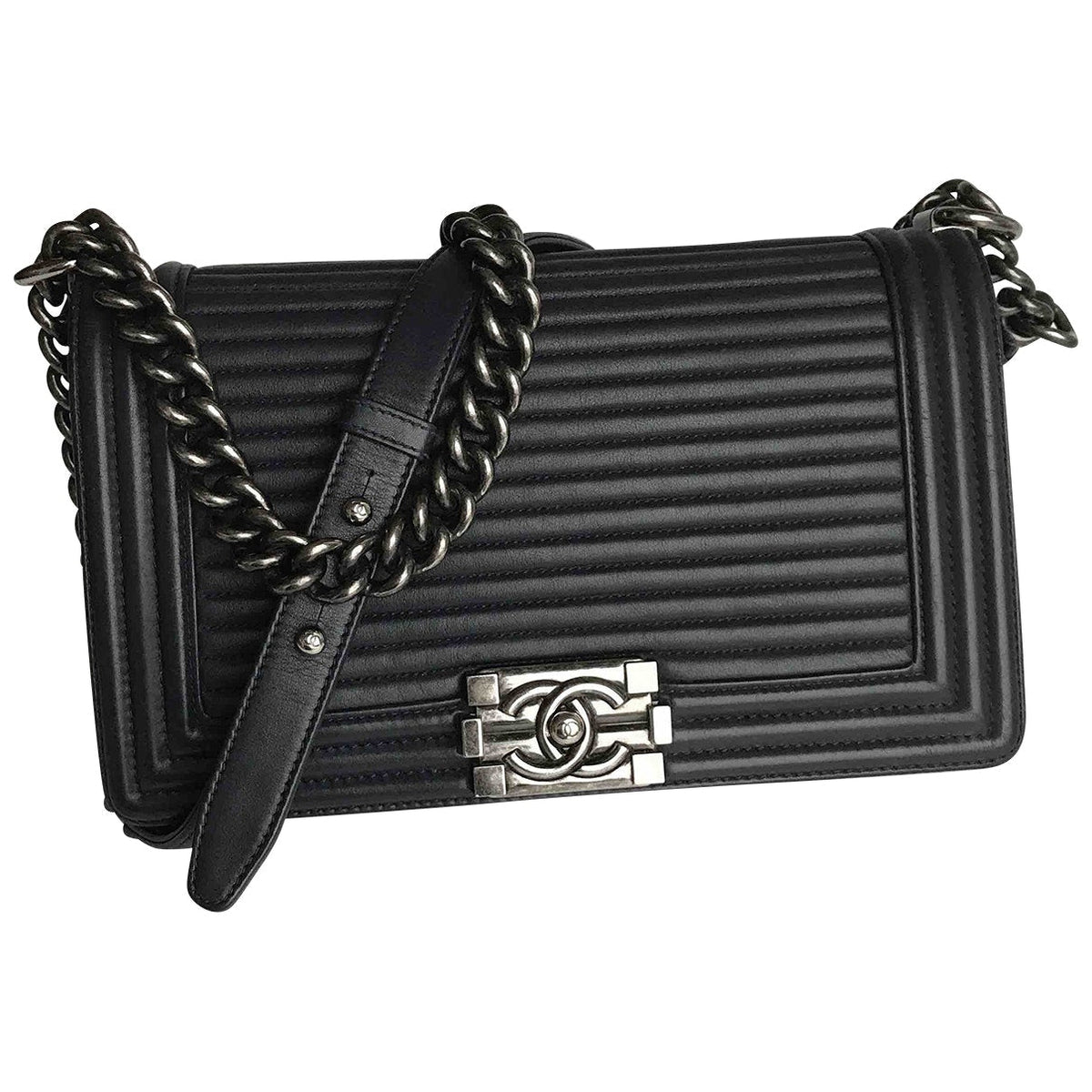 Chanel boy navy leather handbag