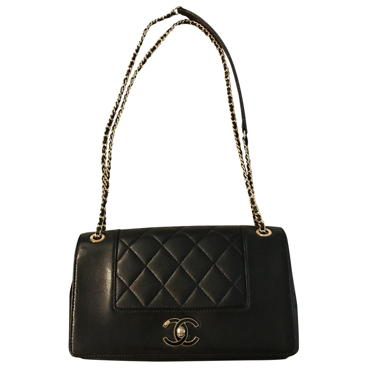 Chanel diana black leather handbag