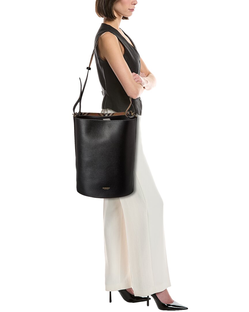 Burberry Logo Medium Leather Bucket Bag