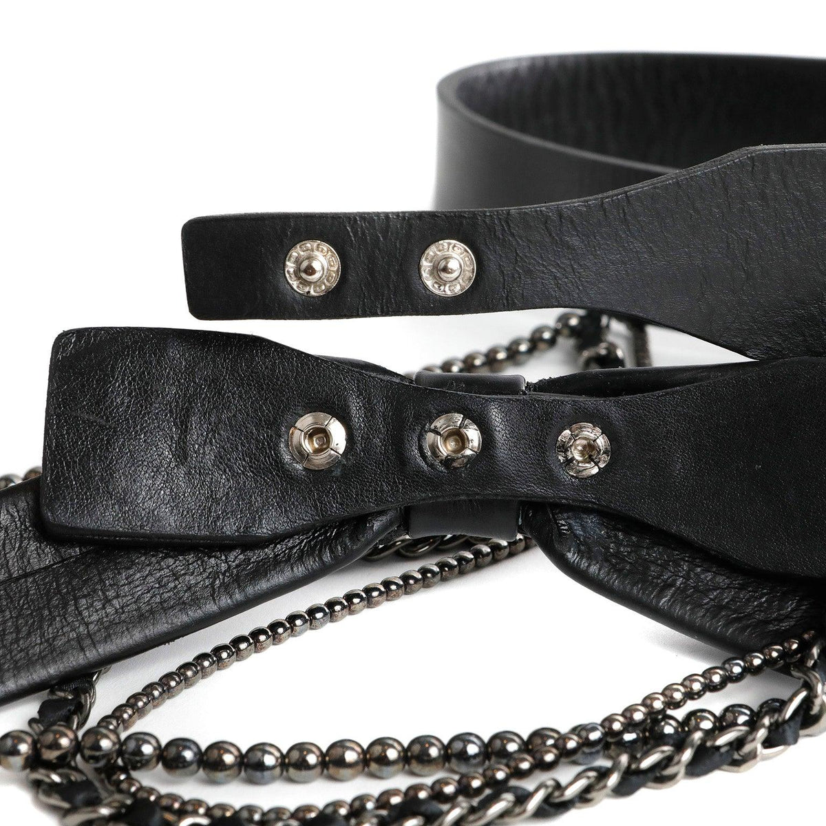 Chanel Black Leather Bow Belt with Chains size 95
