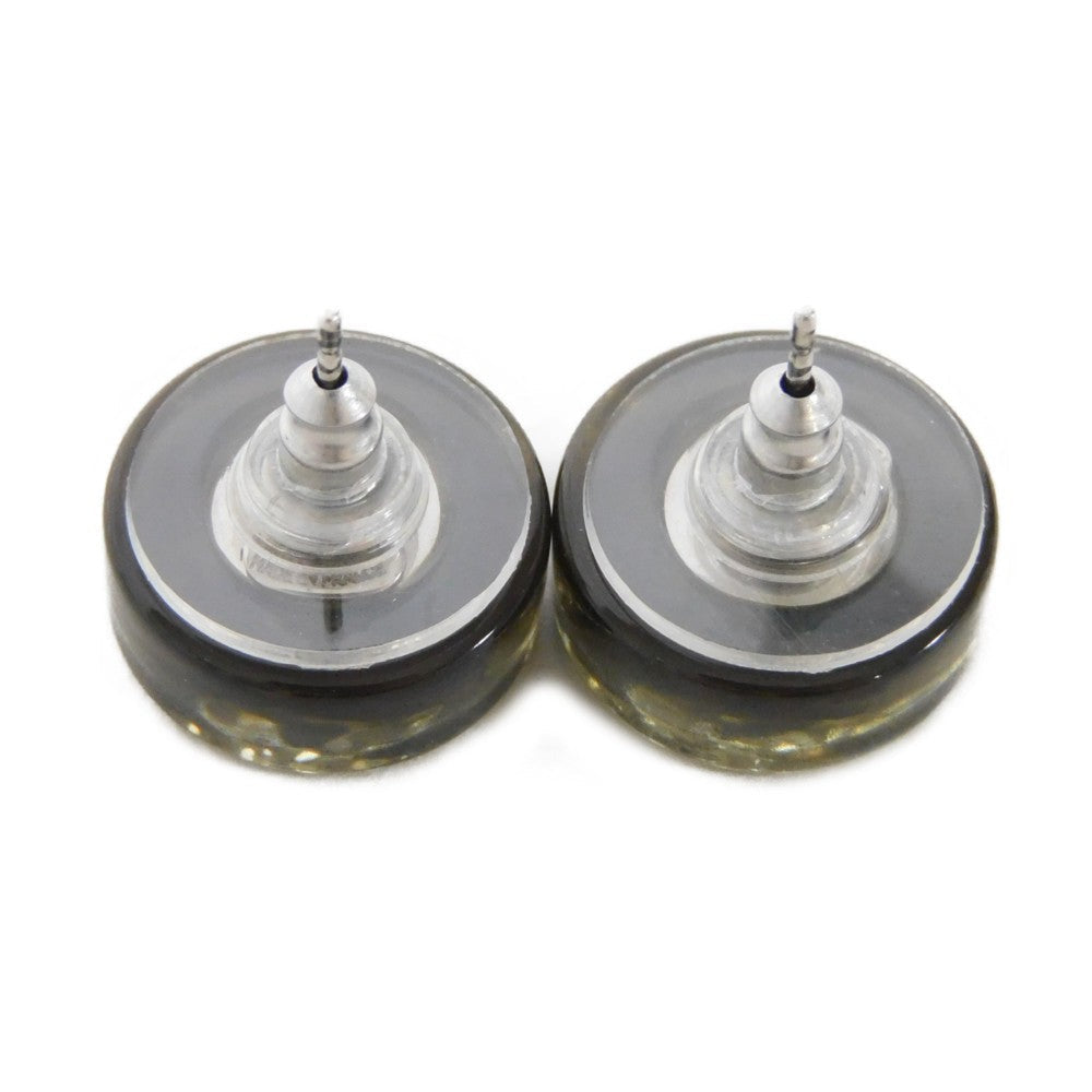 CHANEL Pierce Resin Clear black CC mark Round crystal COCO Mark
