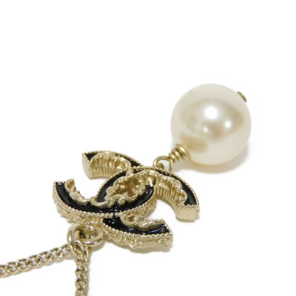 CHANEL Necklace A61444 Fake pearl x enamel black CC mark Swing Pearl COCO Mark