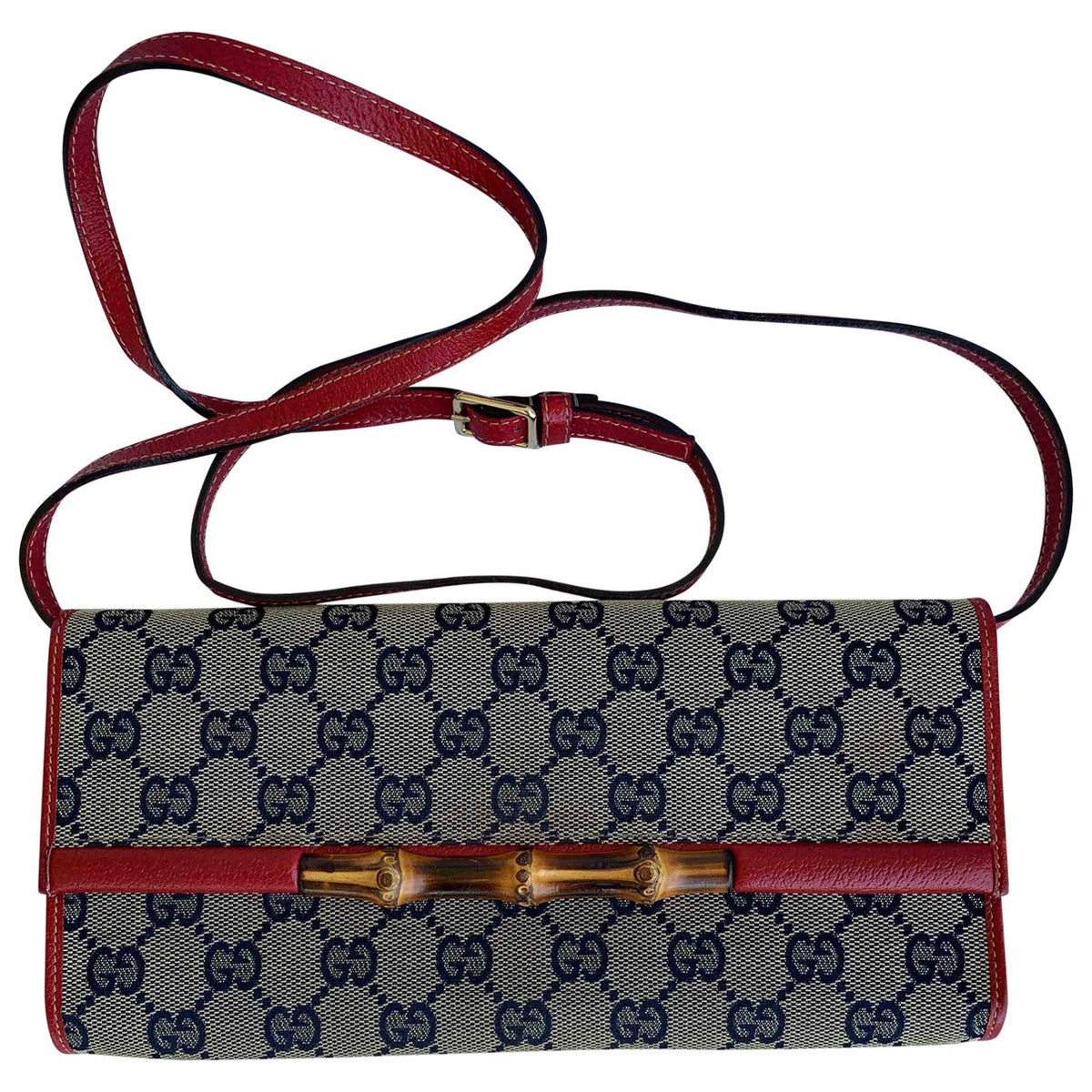 Gucci bamboo beige cloth clutch bag