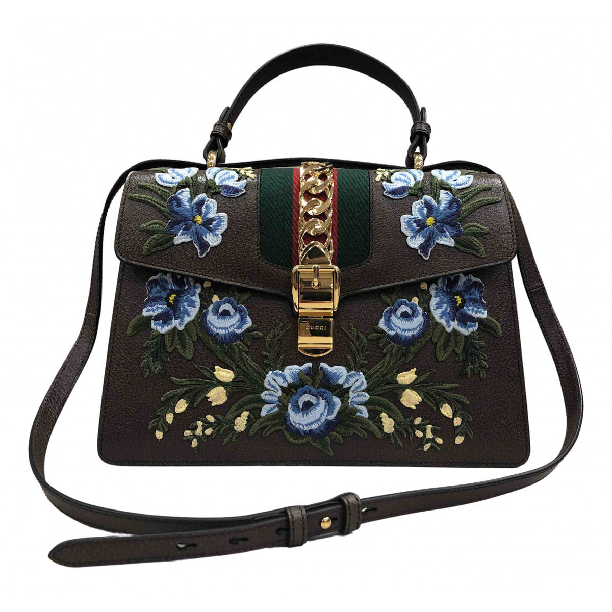 Gucci sylvie brown leather handbag