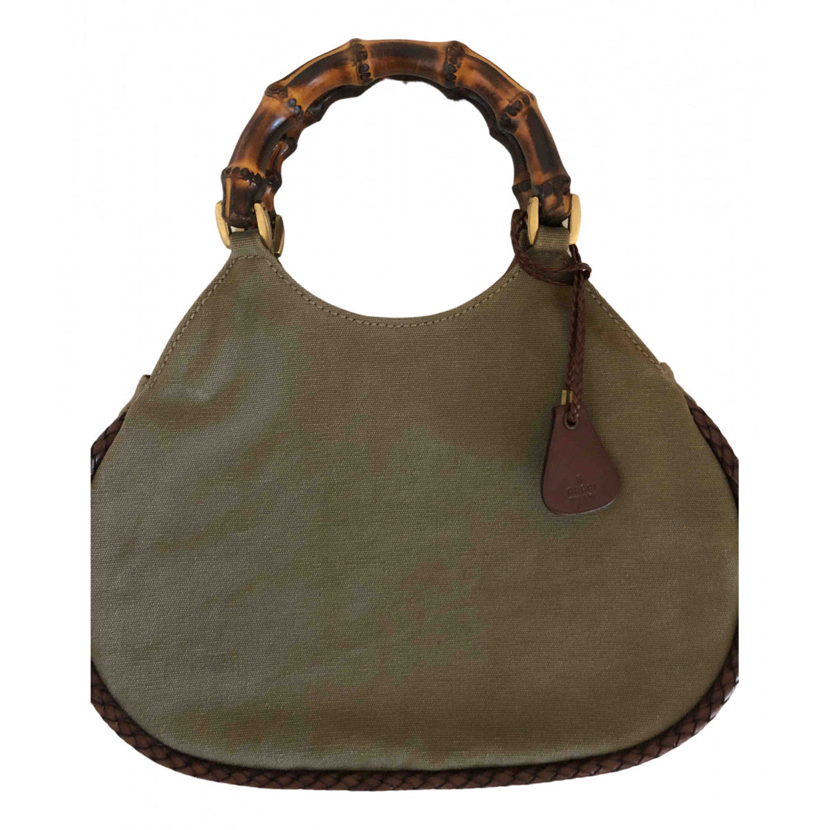 Gucci bamboo khaki cloth handbag