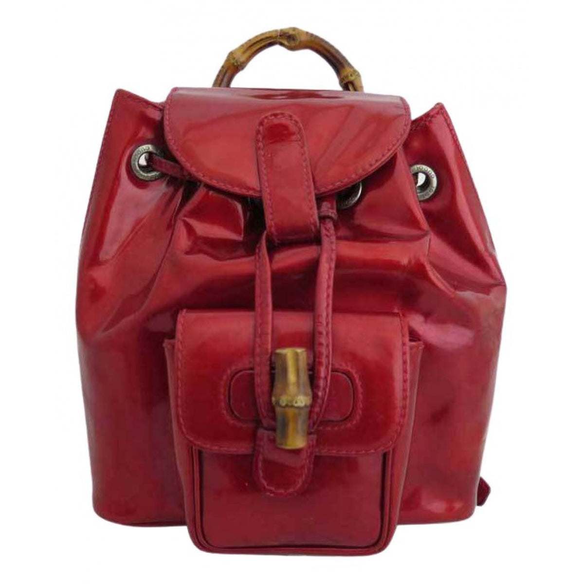 Gucci bamboo red patent leather backpacks