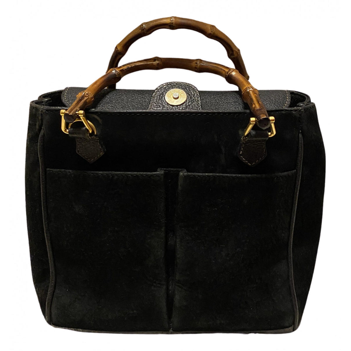 Gucci bamboo black suede handbag