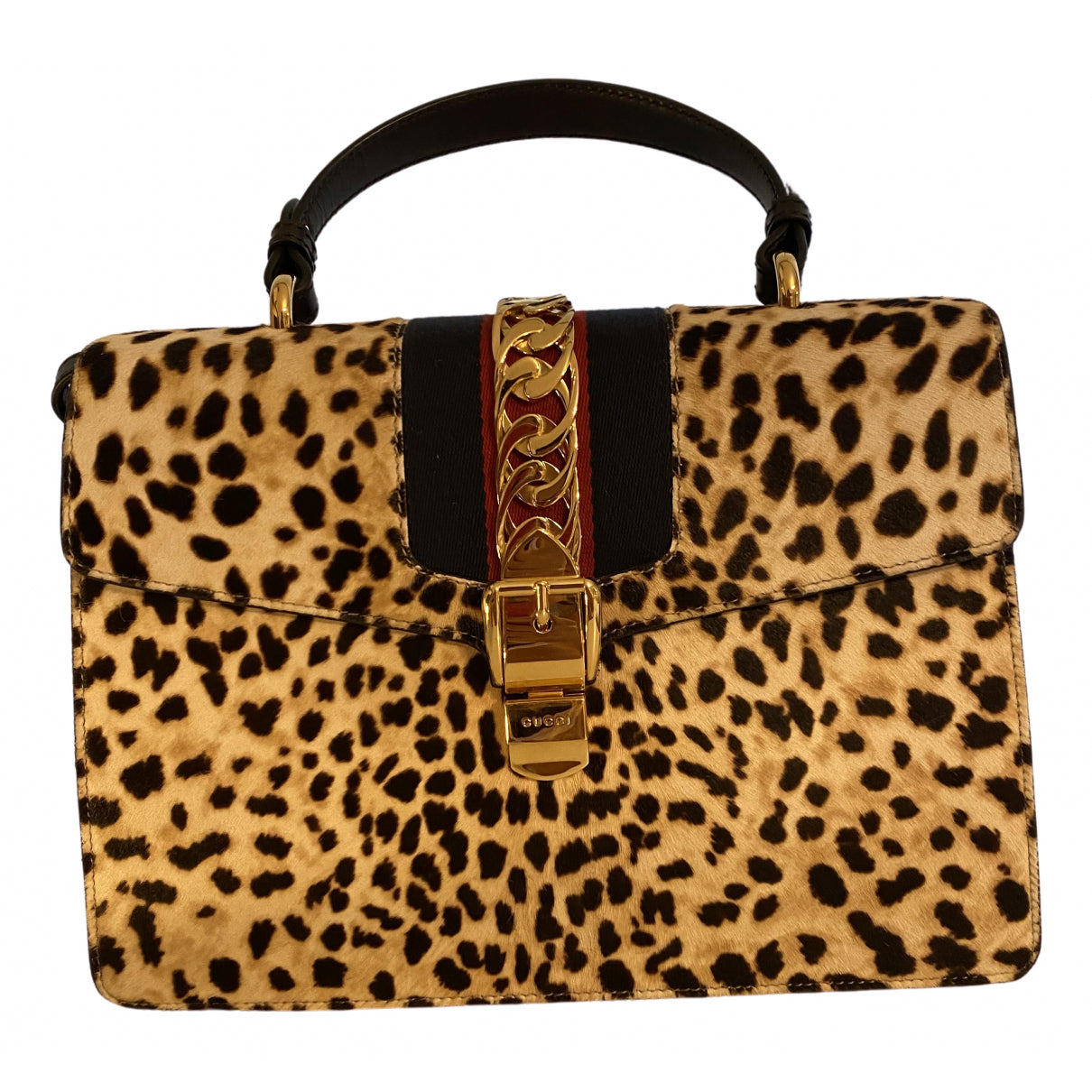 Gucci sylvie brown pony-style calfskin handbag