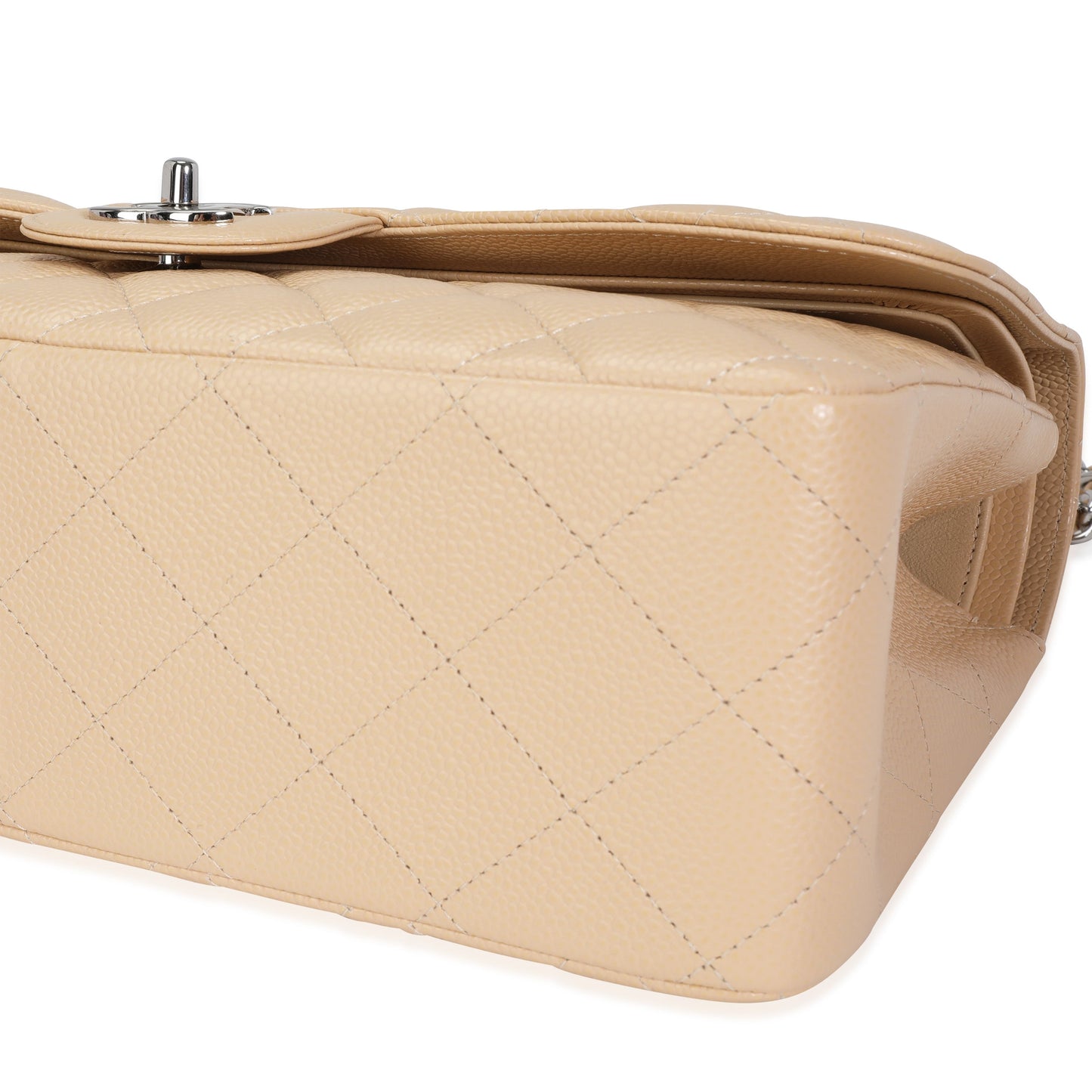 CHANEL Beige Quilted Caviar Jumbo Classic Double Flap Bag