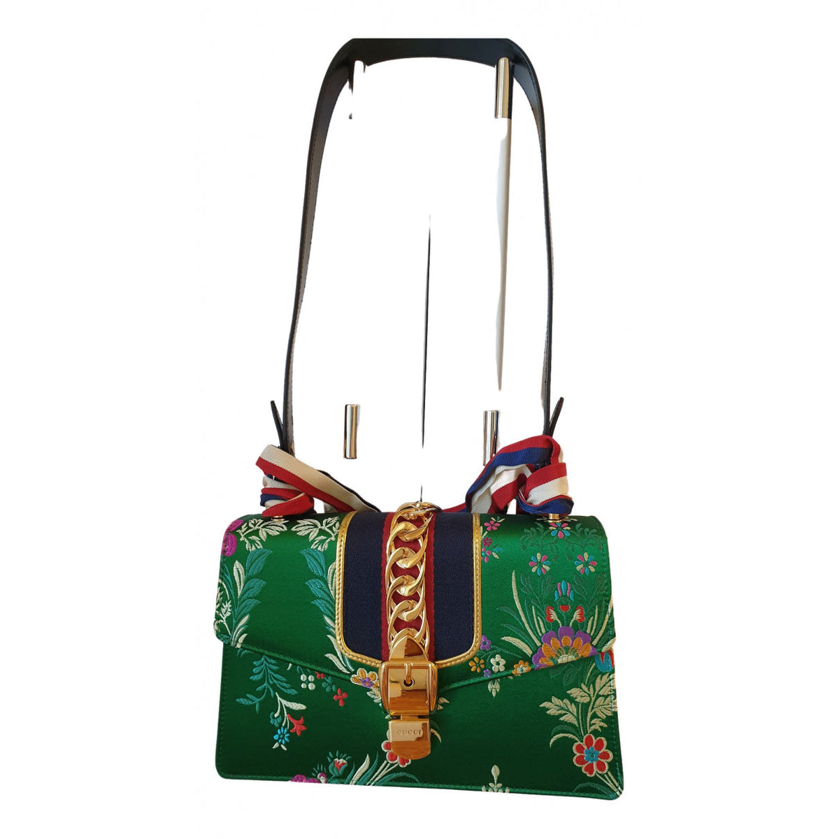 Gucci sylvie green silk handbag