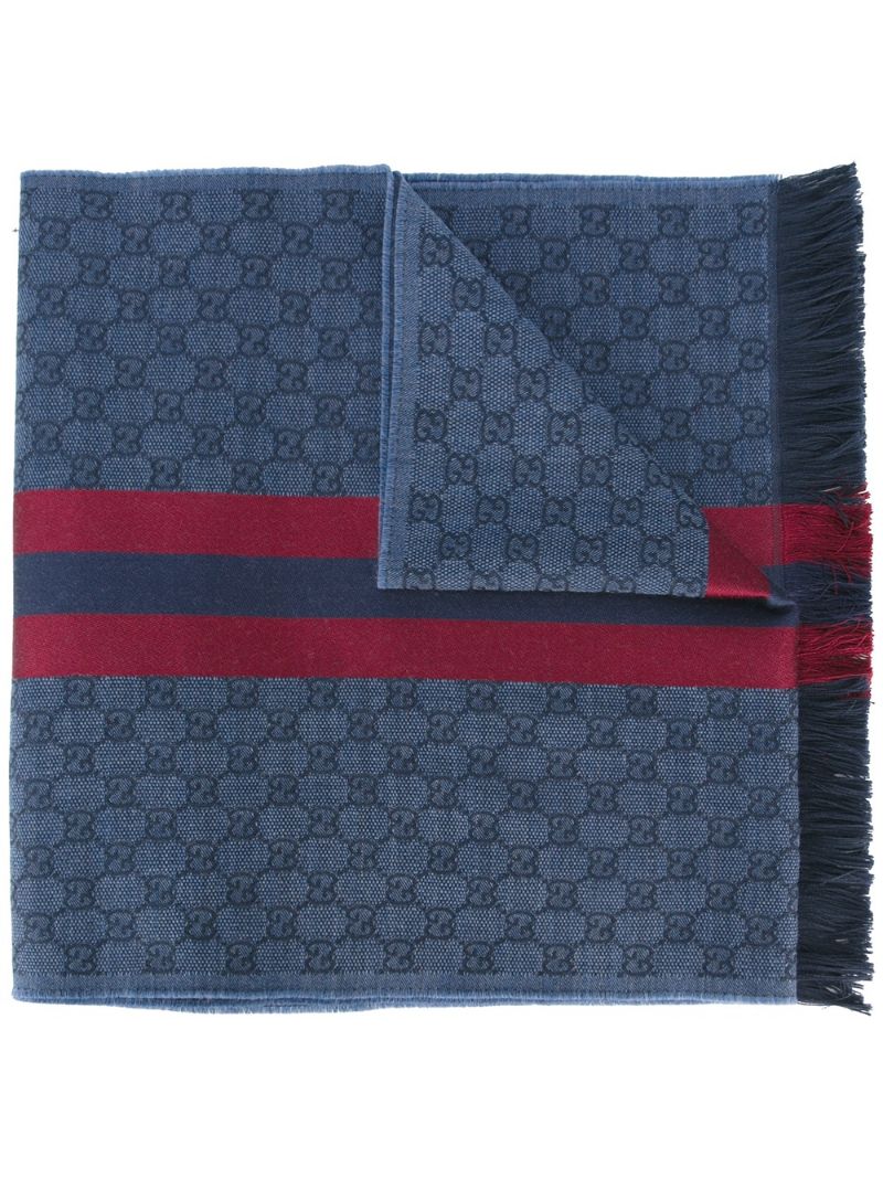 Gucci - Web detail jacquard knit scarf - men - Silk/Wool - One Size - Blue