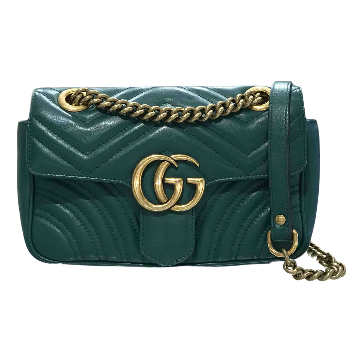 Gucci marmont green leather handbag