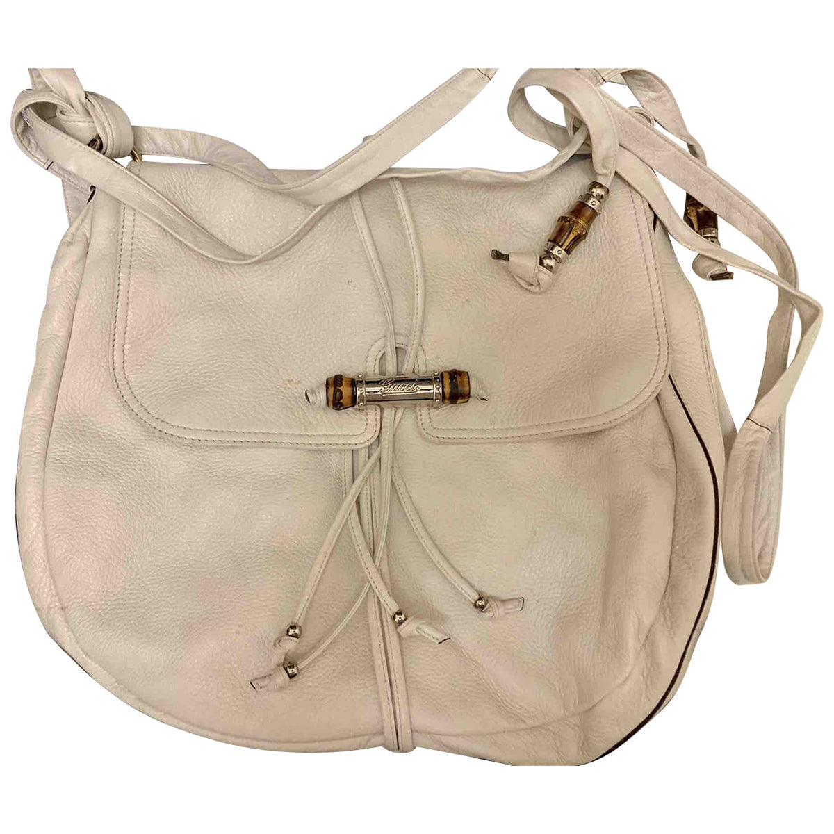 Gucci bamboo white leather handbag