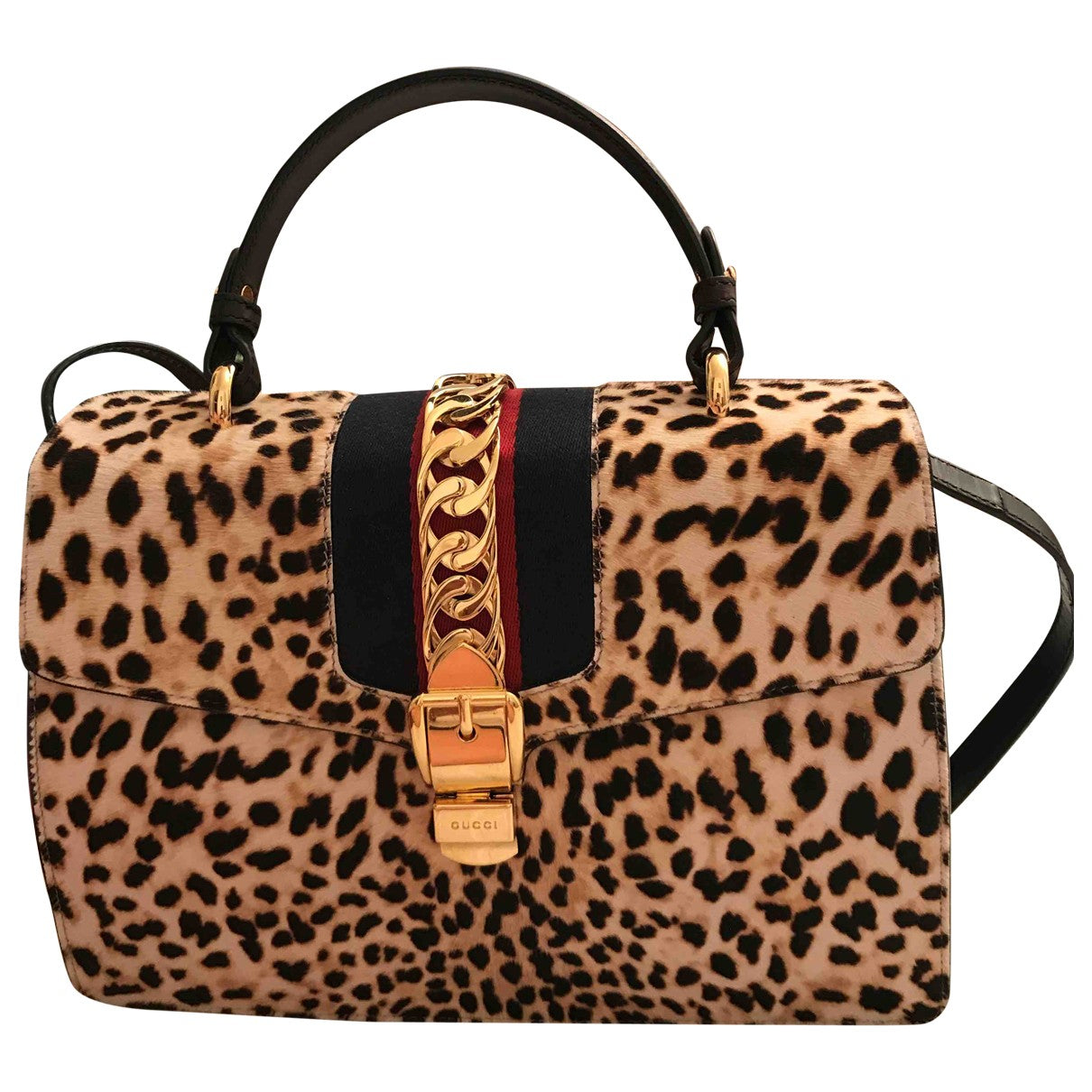 Gucci sylvie gold pony-style calfskin handbag