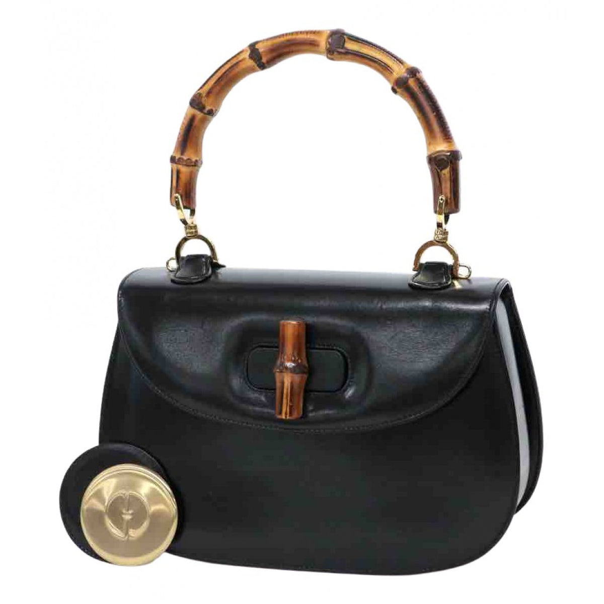 Gucci bamboo black leather handbag