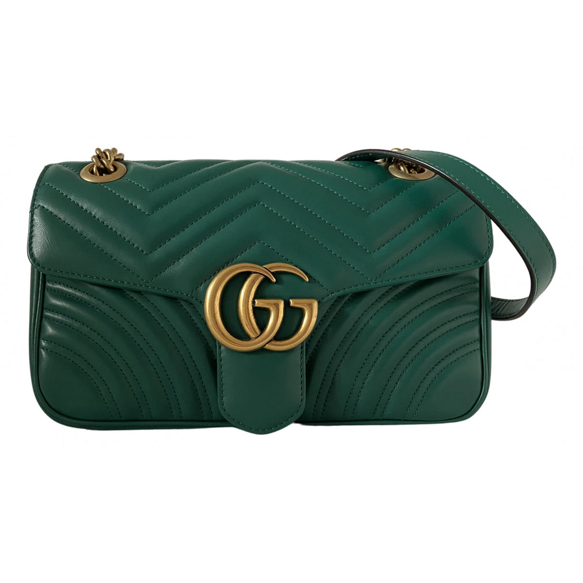 Gucci marmont green leather handbag