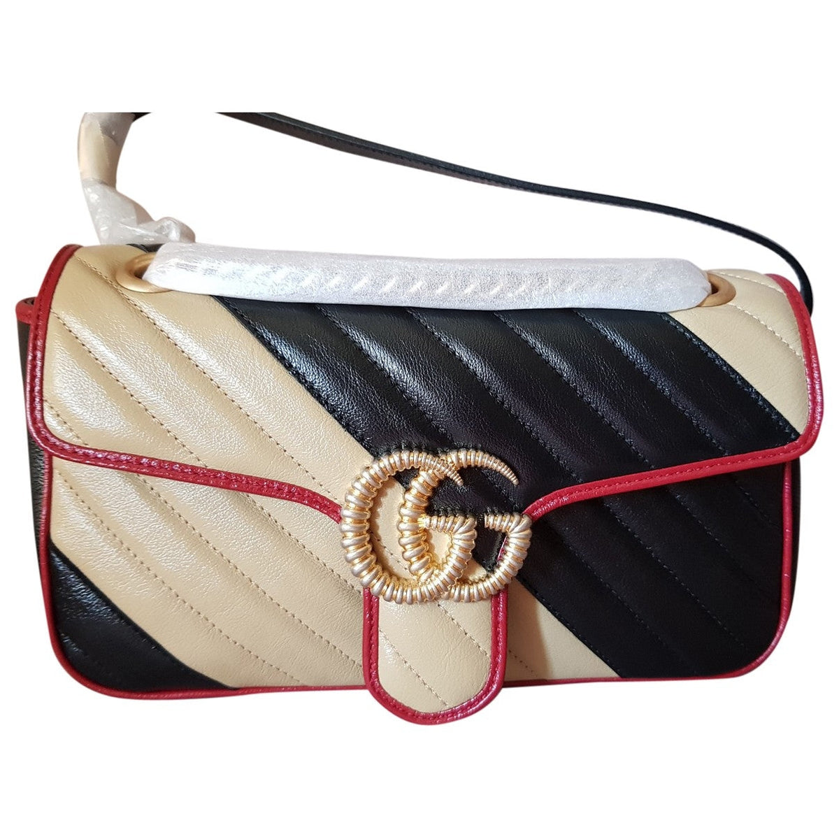 Gucci marmont beige / black leather handbag