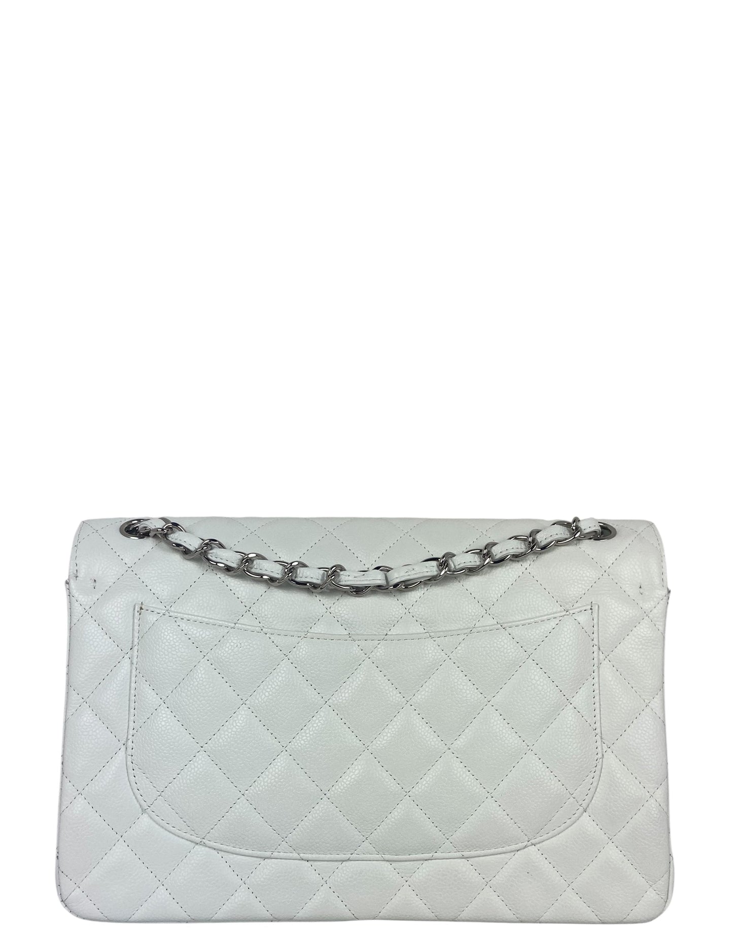 Chanel White Caviar Leather Single Flap Jumbo Bag