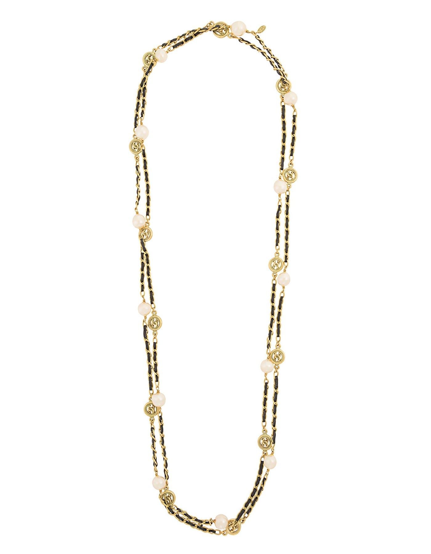 Chanel Vintage '94 Leather Woven Chain Link 82" Necklace