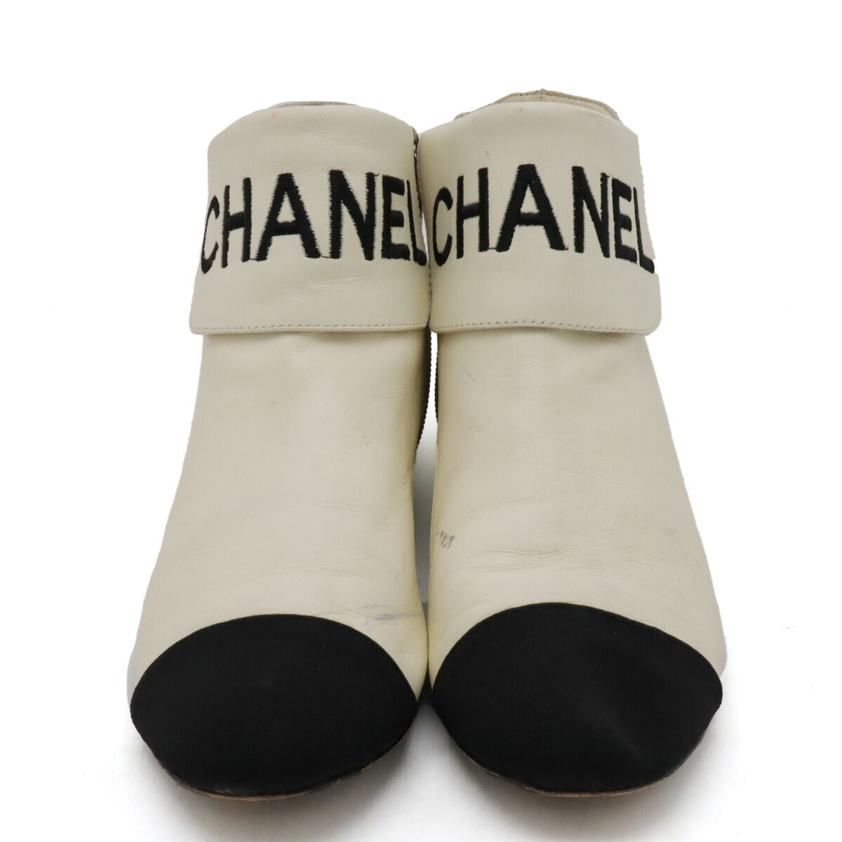 Chanel Leather Fabric Logo Short Boots