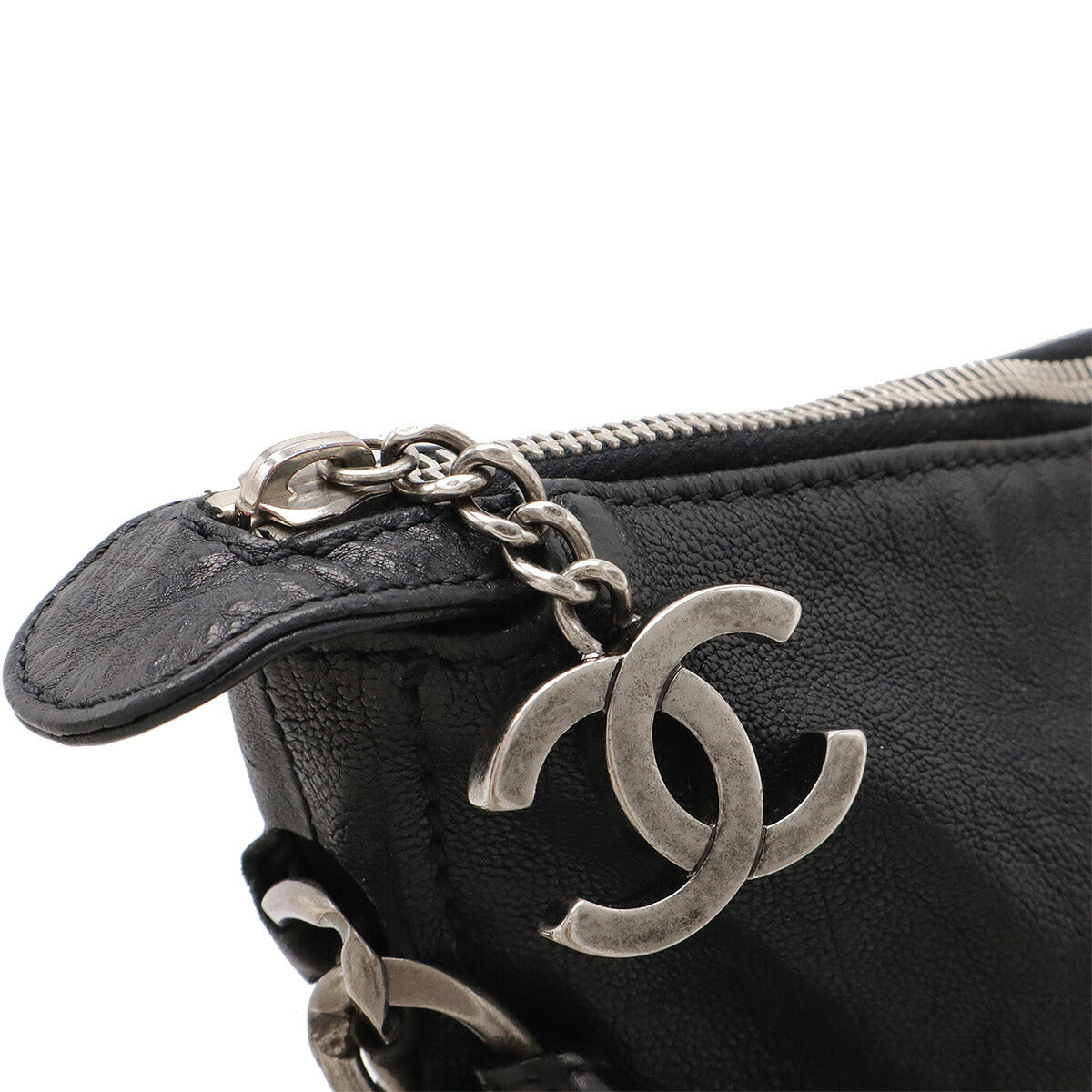 Chanel Leather Coco Mark Shoulder Bag Black Silver Hardware