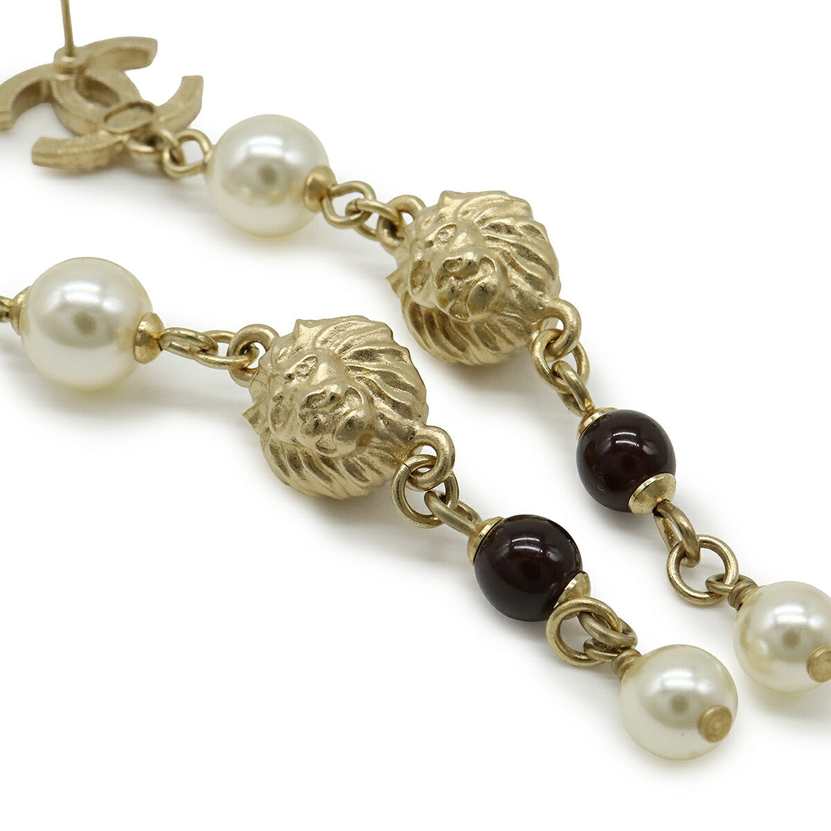 Chanel Coco Mark Lion Head Pearl Earrings