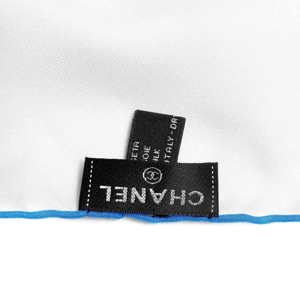 Chanel White/Blue/Black Silk Blend Scarf