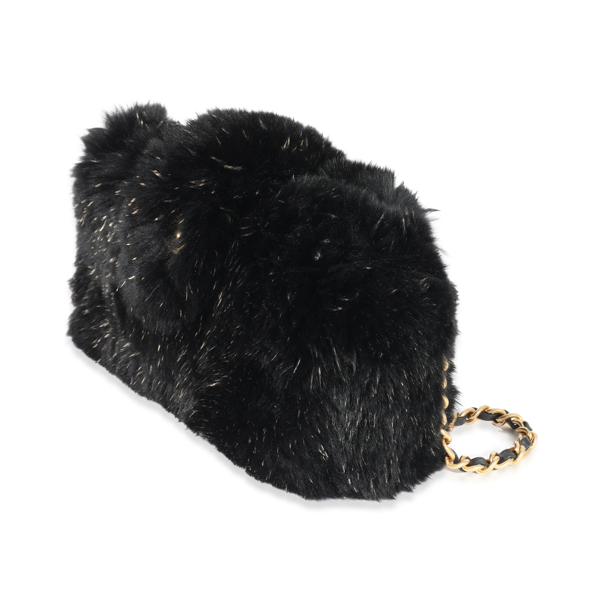 CHANEL CC Black Fur Chain Clutch