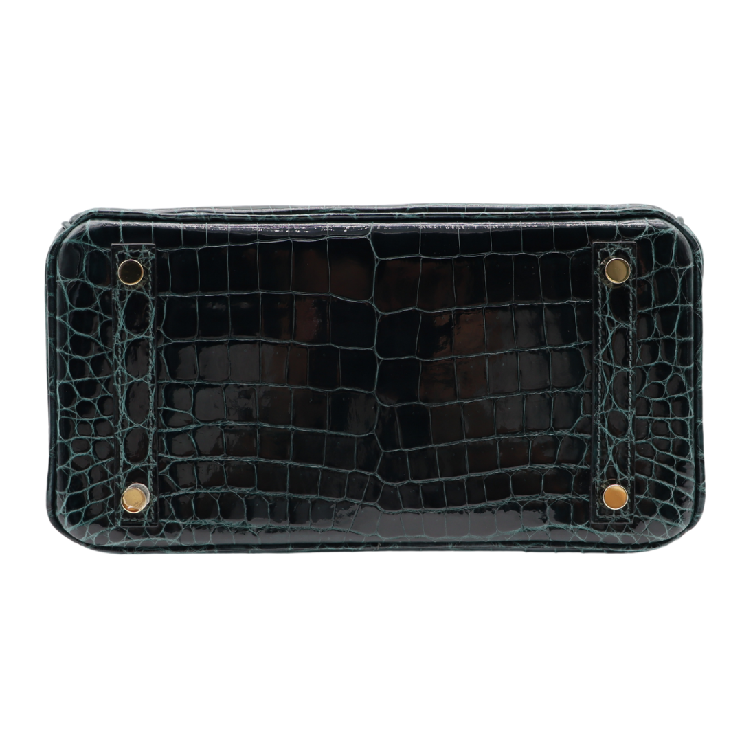 Hermès 25cm Birkin Vert Cypress Shiny Niloticus Crocodile Gold Hardware