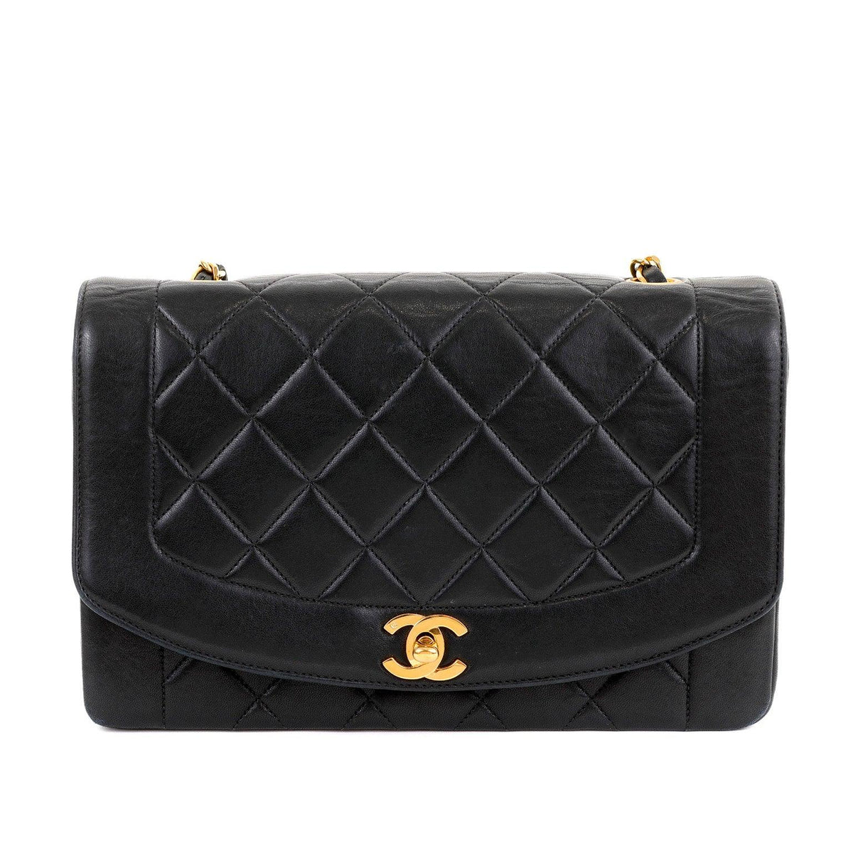 Chanel Black Lambskin Real Princess Diana Classic Medium with Gold Hardware