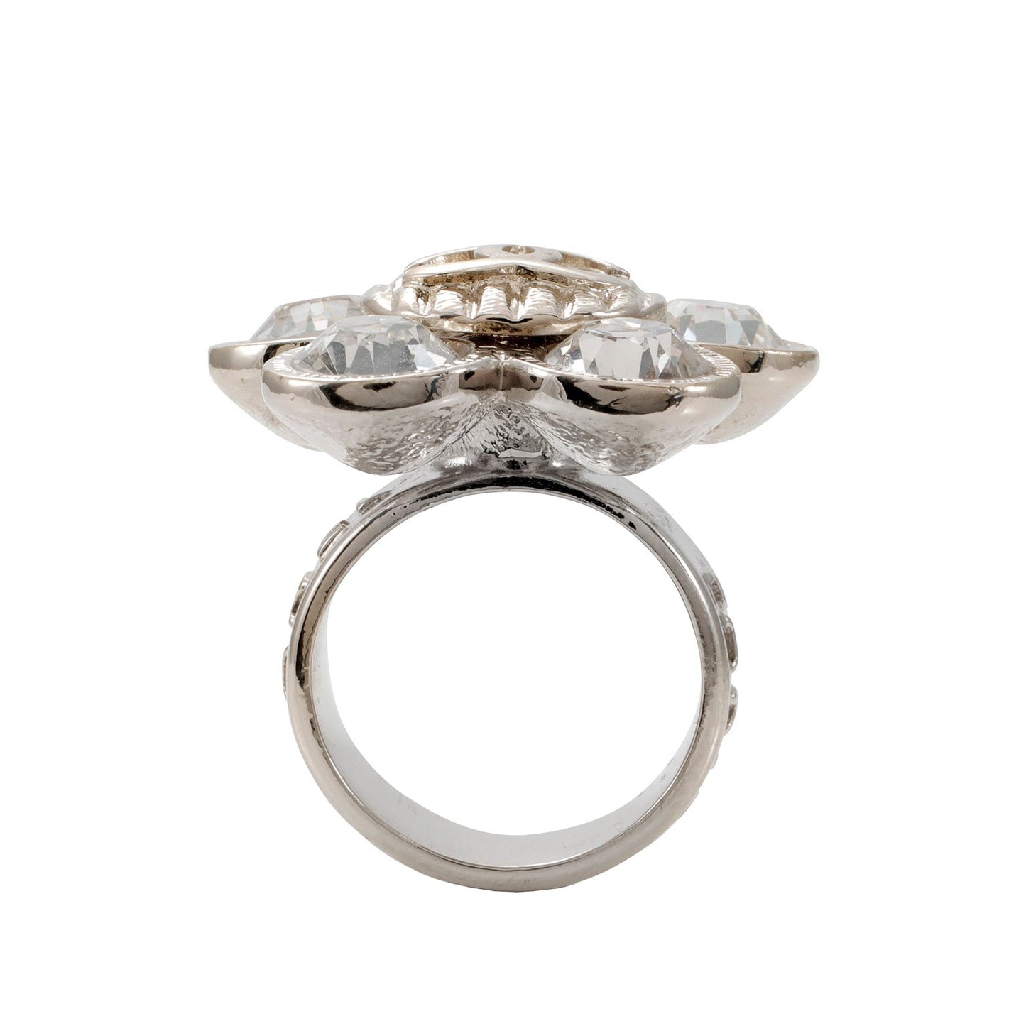 Chanel Large Stone Camellia Ring w/ CC Center