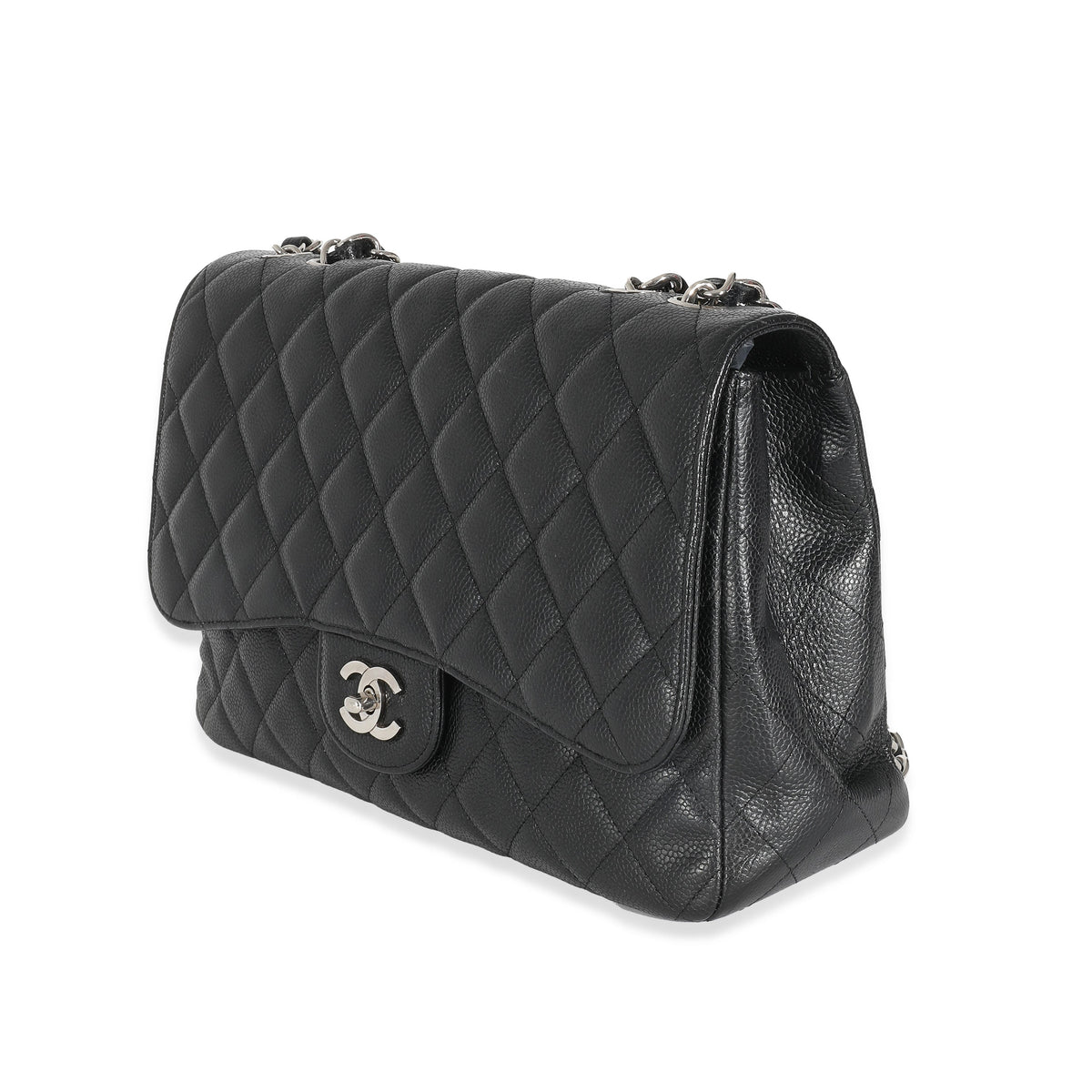 Chanel Black Quilted Caviar Jumbo Classic Single New