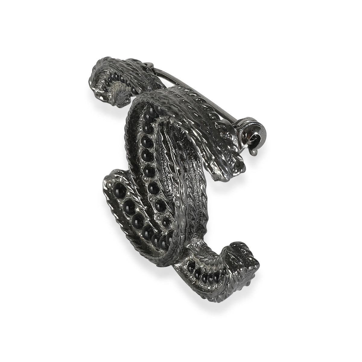 CHANEL CC Brooch with Black Beads, A 14 B in Ruthenium