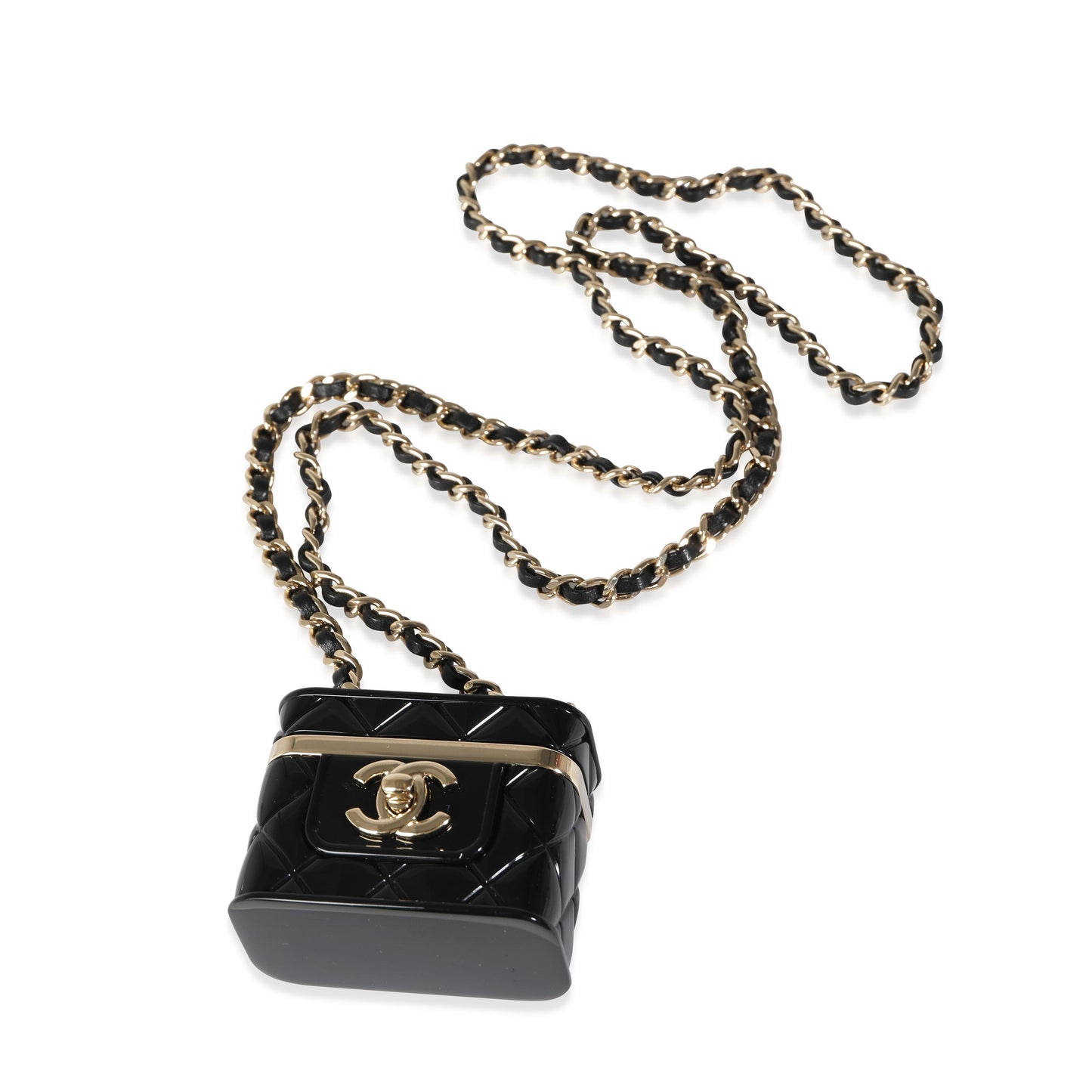 Chanel B K Mini Vanity Case Pendant in Gold Toned Base Metal