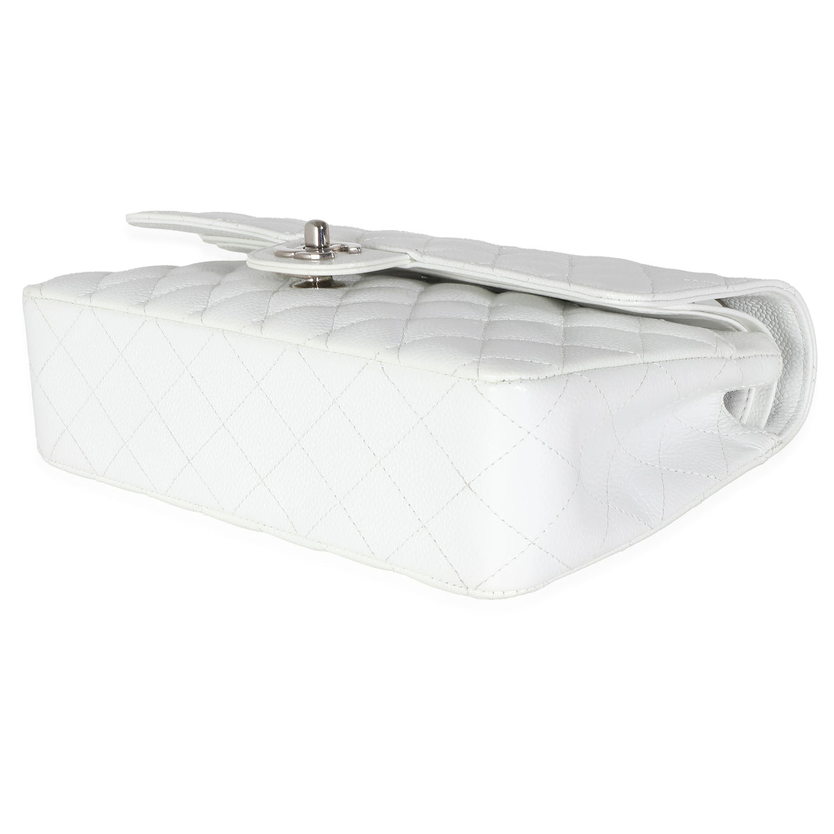 White Quilted Caviar Medium Classic Double Flap Bag