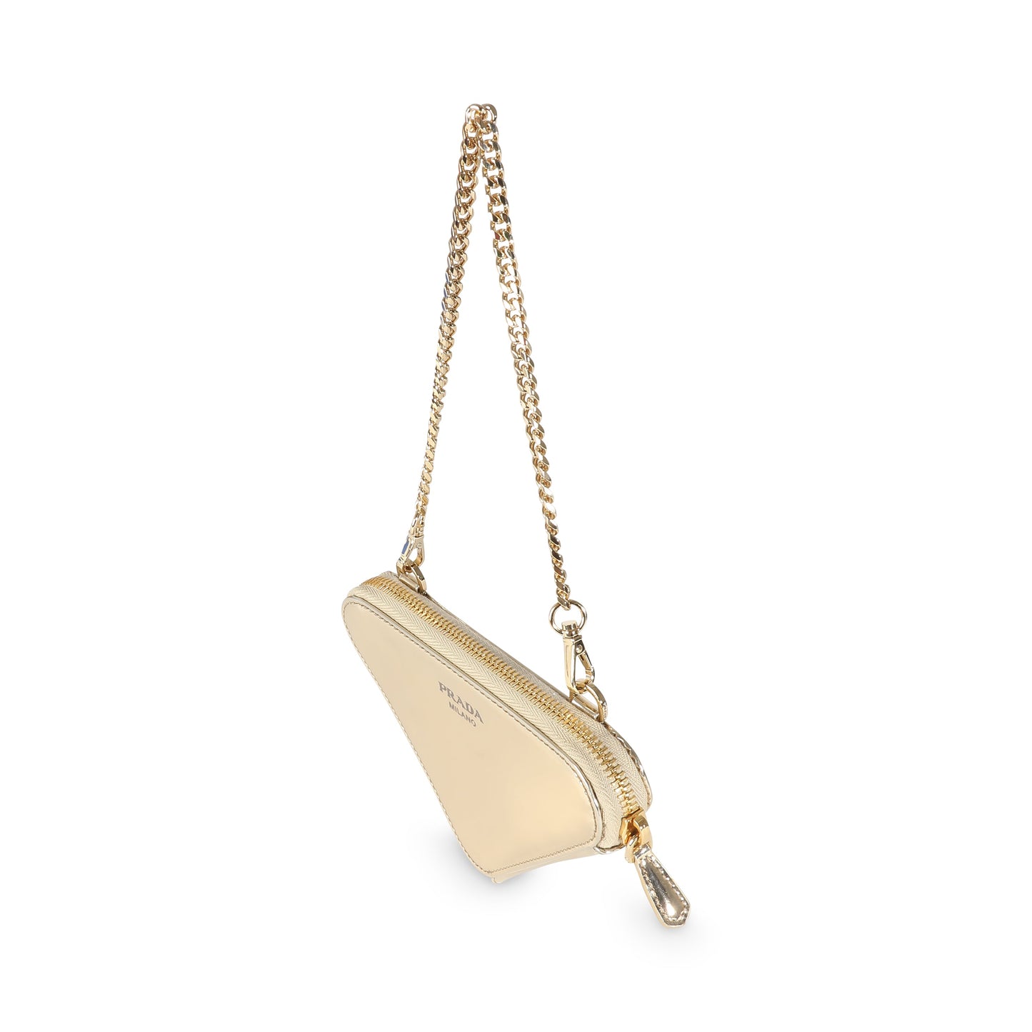 PRADA Gold Satin Crystal Embellished Mini Triangular Pouch