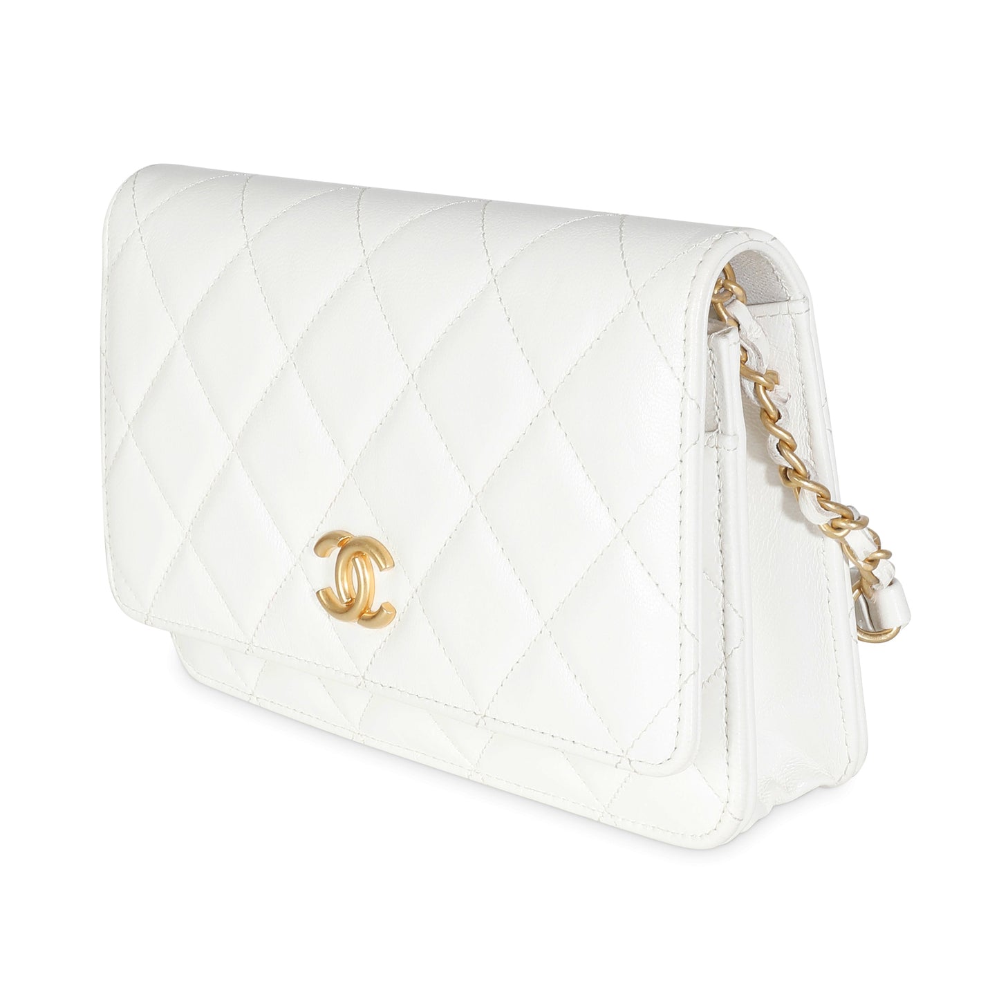 CHANEL White Quilted Goatskin Punk Essentials Wallet On Chain