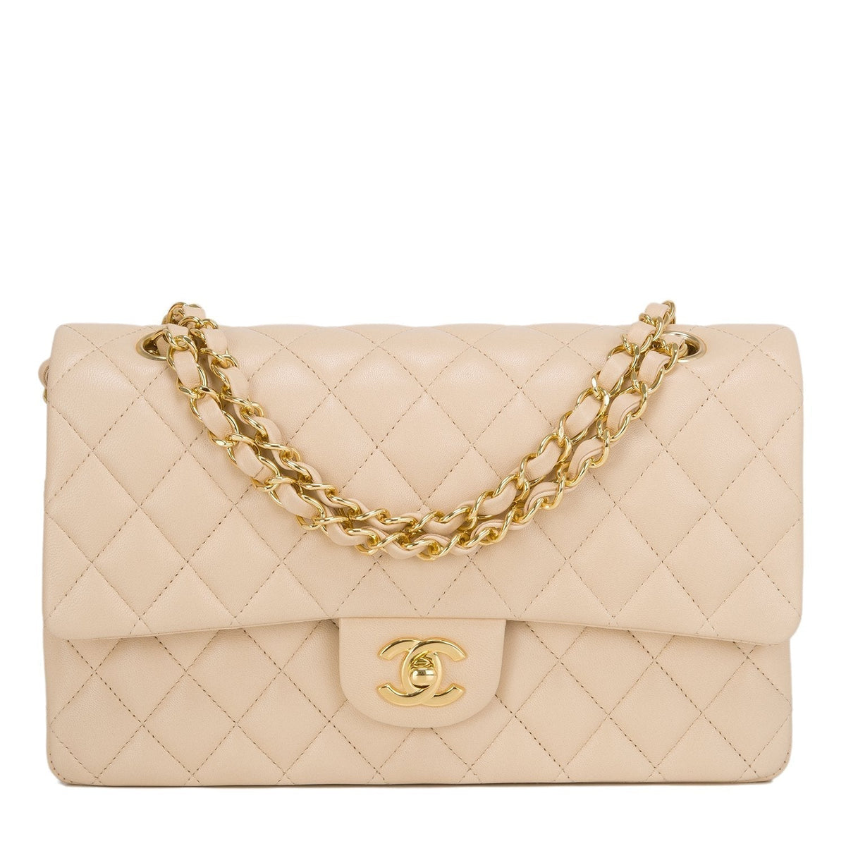 Chanel Medium Classic HandBag Beige Gold-Tone Metal