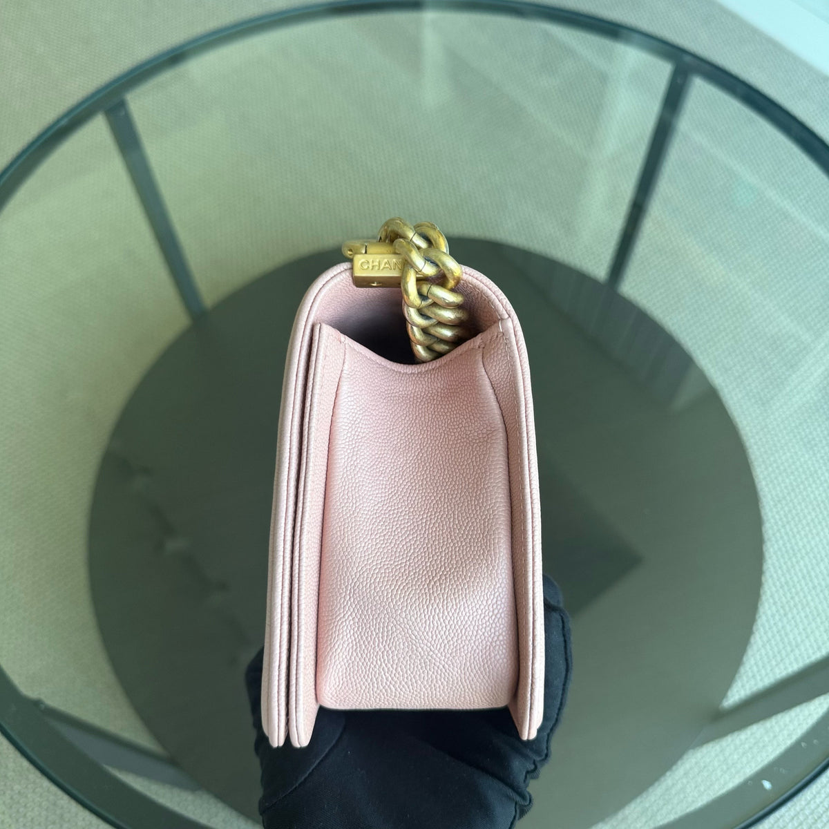 Chanel Boy Medium - Caviar 25CM Quilted Pink Gold Hardware Series 25