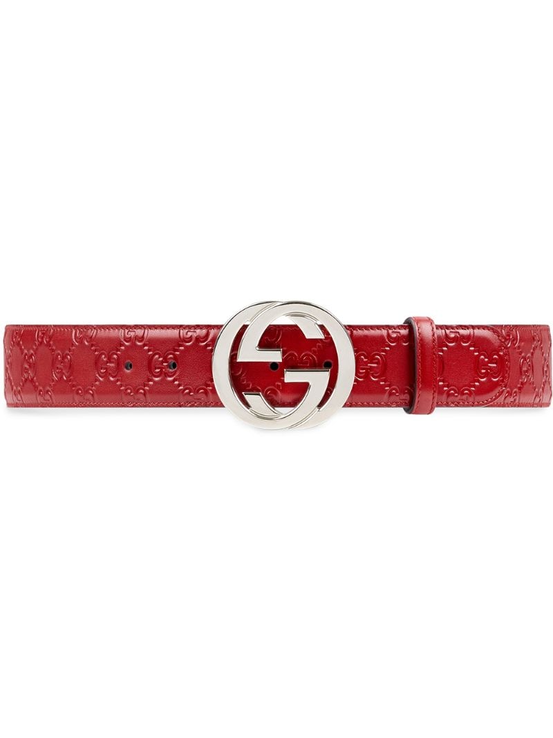 Gucci - Gucci Signature belt - men - Leather/Palladium Plated Brass - 95 - Red