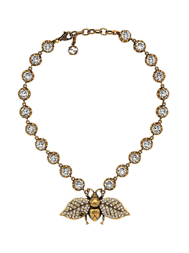 Gucci - crystal embellished bee necklace - women - Crystal/Gold Plated Metal - One Size - GOLD